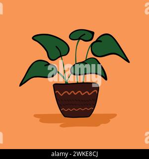 Tropischer Blumentopf in flachem Stil auf hellorangem Hintergrund Stock Vektor