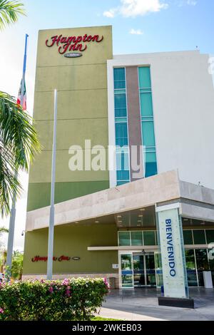 Merida Mexico, Xcumpich Calle 20A, Hampton Inn Hilton Hotel Lodging inn Motel Business, Hotels Motels Business, Schild, Außeneingang, Mul Stockfoto