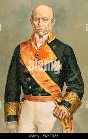 Ramón María Narváez (1799-1868). 1. Herzog von Valencia. Spanischer General und Politiker. Führer der gemäßigten Partei während der Regierungszeit von Isabella II Ministerpräsident von Spanien in den Jahren 1844 bis 1868 sieben Mal. Hochformat. Chromolithographie. "Historia de la Guerra Civil y de los Partidos Liberal y Carlista" (Geschichte des Bürgerkriegs und der liberalen und karlistischen Parteien). Band III 1891. Stockfoto