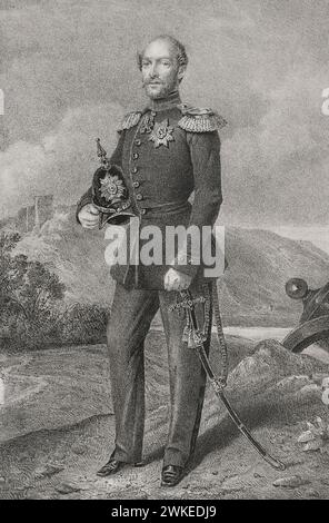 Friedrich Franz II. (1823-1883). Großherzog von Mecklenburg-Schwerin (1842-1883). Hochformat. Zeichnung von C. Legrand. Lithographie von J. Donón. Reyes Contemporáneos (Zeitgenössische Könige). Band II Veröffentlicht in Madrid, 1852. Autor: Julio Donón. Spanischer Künstler, der von 1840 bis 1880 aktiv war. Luis Carlos Legrand (Fl. 1829-1858). Spanischer Zeichner und Lithograf. Stockfoto