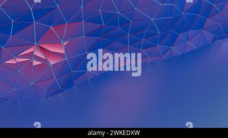 Abstraktes 3D-Rendering mit einem holografischen Hintergrund aus niedrigem Poly für eine visuell ansprechende und futuristische Szene. Stockfoto