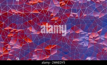 Abstraktes 3D-Rendering mit einem holografischen Hintergrund aus niedrigem Poly für eine visuell ansprechende und futuristische Szene. Stockfoto