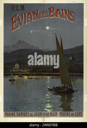 P.L.M. Evian les Bains. Züge rapides de jour et de nuit. Züge de Luxe. Museum: PRIVATE SAMMLUNG. Autor: LOUIS TAUZIN. Stockfoto