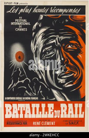 Filmplakat „die Schlacht der Schienen (La Bataille du Rail)“ von René Clément. Museum: PRIVATE SAMMLUNG. Autor: Jacques Fourastié. Stockfoto