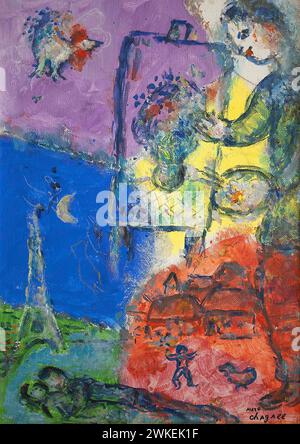 Le peintre à Paris. Museum: Musée Jean Couty, Lyon. Autor: MARC CHAGALL. Stockfoto