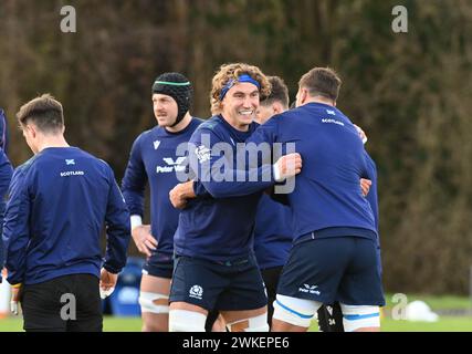 Oriam Sports Centre Edinburgh.Scotland, UK. Februar 2024. Scotland Rugby Training für Six Nations Match gegen England Credit: eric mccowat/Alamy Live News Stockfoto