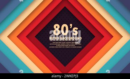 Abstrakter Retro-Hintergrund aus den 1980er Jahren mit geometrischem Element. Vintage-Design im futuristischen Retro-Stil. Vektorillustration im Funky-Stil. Stock Vektor