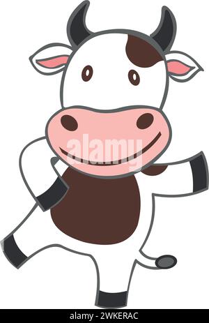 Vektor-Illustration der lustigen lächelnden Kuh, Konzept für Milchpaket und Werbung für Milch oder Babynahrung, Stock Vektor