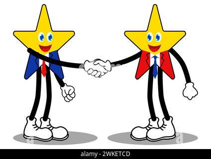 Star-Zeichentrickfiguren als Geschäftsmann-Siegel beschäftigen sich mit einem Handschlag und halten Zusammenarbeit und Erfolg in dieser verspielten Vektor-Illustration fest Stock Vektor