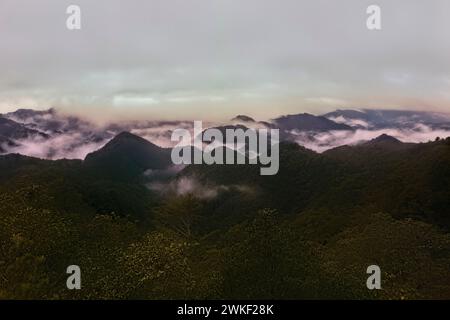 Blick auf Hyakken-gura '3600 Gipfel von Kumano Kodo' nach Regen, Kumano Kodo Nakahechi Pilgerroute, Wakayama, Japan Stockfoto