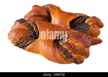 Brötchen mit Mohnfüllung, isoliert auf weißem Hintergrund Stockfoto