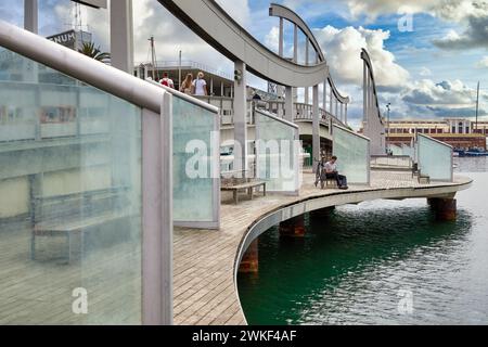 Rambla de Mar, Port Vell, Puerto de Barcelona, Barcelona, Katalonien, Spanien. Stockfoto