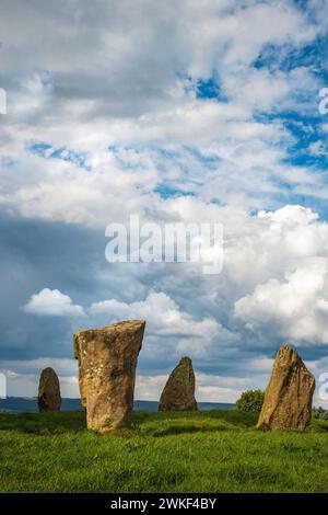 Nine Stone Schließen Sie den Steinkreis auf Harthill Moor in der Nähe von Robin Hood's Stride in der Nähe von Bakewell im Derbyshire Peak District in Großbritannien Stockfoto