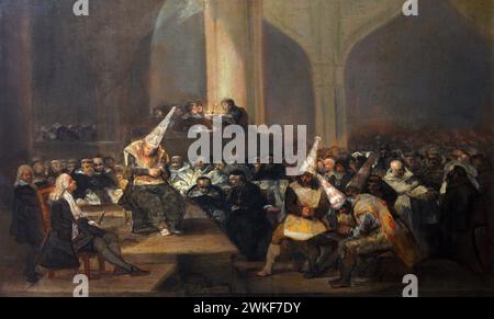 Spanische Inquisition von Goya. Das Inquisitionsgericht (Escena de Inquisición) von Francisco José de Goya y Lucientes (1746-1828), Öl auf der Tafel, 1808-1812 Stockfoto