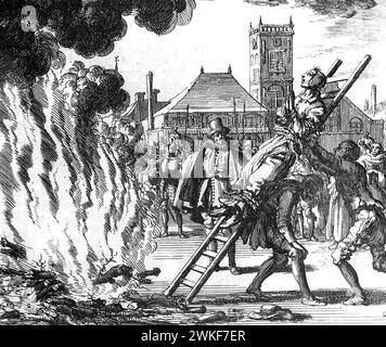 Inquisition Spnish. Anneken Hendriks, ein friesischer Mennonit, 1571 von der spanischen Inquisition verbrannt. Stich von Jan Luyken, 1685 Stockfoto