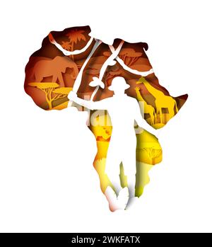 Afrika-Reiseplakat mit Papier geschnitten afrikanischer Kontinent Stock Vektor