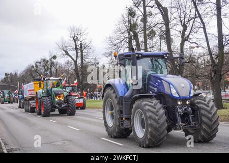 Polen. Februar 2024. Danzig, Polen Februar 2024 Landwirte blockieren Straßen im Stadtzentrum, während Traktoren langsam durch die überfüllten Straßen fahren, und sehen, wie Landwirte Straßen im ganzen Land blockieren, um die EU-Umweltpolitik und den unlauteren Wettbewerb aus nicht-EU-Ländern zu fordern. Quelle: Vadim Pacajev/Alamy Live News Stockfoto