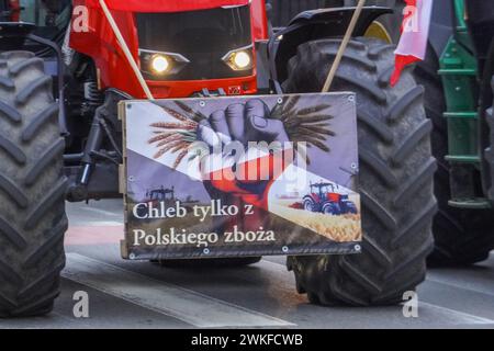 Polen. Februar 2024. Danzig, Polen Februar 2024 Landwirte blockieren Straßen im Stadtzentrum, während Traktoren langsam durch die überfüllten Straßen fahren, und sehen, wie Landwirte Straßen im ganzen Land blockieren, um die EU-Umweltpolitik und den unlauteren Wettbewerb aus nicht-EU-Ländern zu fordern. Quelle: Vadim Pacajev/Alamy Live News Stockfoto