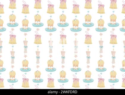 Niedliche nahtlose Muster mit verschiedenen Symbolen für Ostern. Design für Banner, Poster oder Druck. Stock Vektor