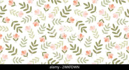 Vektor Blumenwiese. Hand gezeichnetes nahtloses Vektormuster. Frühling, Ostern, Sommer Blumenhintergrund in zartem Pastellfarben. Botanische Vorlage f Stock Vektor
