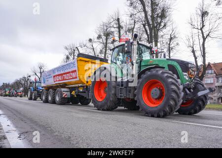 Polen. Februar 2024. Danzig, Polen Februar 2024 Landwirte blockieren Straßen im Stadtzentrum, während Traktoren langsam durch die überfüllten Straßen fahren, und sehen, wie Landwirte Straßen im ganzen Land blockieren, um die EU-Umweltpolitik und den unlauteren Wettbewerb aus nicht-EU-Ländern zu fordern. (Foto: Vadim Pacajev/SIPA USA) Credit: SIPA USA/Alamy Live News Stockfoto