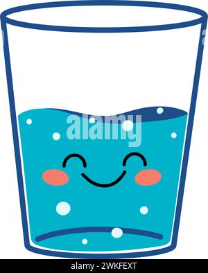 Handgezeichnetes Glas Wasser im Kawaii-Stil. Niedliches Vektorelement im Doodle-Stil. Stock Vektor