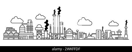 Vektorlinie Industriebau. Illustration Baugewerbe Fabrik Desig und Lager Industrie. Zeichnung Außenfertigung Stock Vektor