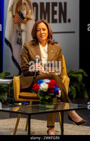 Vizepräsidentin Kamala Harris spricht bei einer Kampagne in San Jose, Kalifornien. Stockfoto