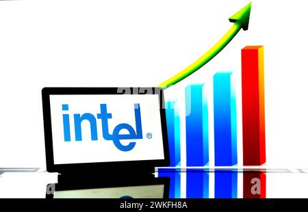 Deutschland. Februar 2024. In dieser Abbildung ist ein Logo der Intel Corp. Auf einem Tablet zu sehen. (Credit Image: © Igor Golovniov/SOPA images via ZUMA Press Wire) NUR REDAKTIONELLE VERWENDUNG! Nicht für kommerzielle ZWECKE! Stockfoto