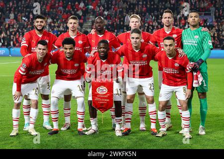 Eindhoven, Niederlande. Februar 2024. EINDHOVEN, 20.02.2024, Philips Stadium, UEFA Champions League Saison 2023/24, Spiel zwischen PSV und Borussia Dortmund, PSV-Torhüter Walter Benitez, PSV-Spieler Jordan Teze, PSV-Spieler Sergiño Dest, PSV-Spieler Luuk de Jong, PSV-Spieler Malik Tillman, PSV-Spieler Johan Bakayoko, PSV-Spieler Olivier Boscagli, PSV-Spieler Jerdy Schouten, PSV-Spieler Joey Veerman, PSV-Spieler Hirving Lozano und PSV-Spieler Ismael Saibari Credit: Pro Shots/Alamy Live News Stockfoto