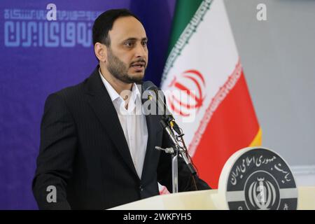 Teheran, Iran. Februar 2024. Der iranische Regierungssprecher ALI BAHADORI JAHROMI spricht während einer Pressekonferenz auf der 24. Iran Media Expo in Teheran. (Kreditbild: © Rouzbeh Fouladi/ZUMA Press Wire) NUR REDAKTIONELLE VERWENDUNG! Nicht für kommerzielle ZWECKE! Stockfoto