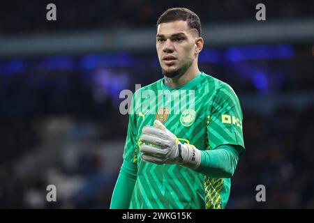 Manchester, Großbritannien. Februar 2024. Ederson von Manchester City während des Premier League-Spiels Manchester City gegen Brentford im Etihad Stadium, Manchester, Vereinigtes Königreich, 20. Februar 2024 (Foto: Mark Cosgrove/News Images) in Manchester, Vereinigtes Königreich am 20. Februar 2024. (Foto: Mark Cosgrove/News Images/SIPA USA) Credit: SIPA USA/Alamy Live News Stockfoto
