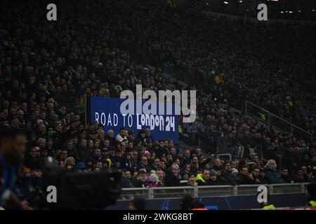 Road to London 24 während des UEFA Champions League-Spiels zwischen Inter FC Internazionale und Club Atletico de Madrid am 20. Februar 2024 im Giuseppe Meazza San Siro Siro-Stadion in Mailand. Foto: Tiziano Ballabio Stockfoto