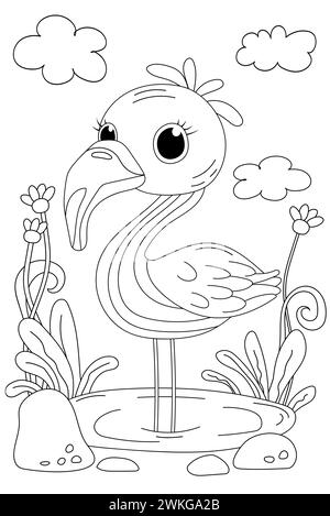 Flamingo Malbuch Seite für Vorschulkinder ist Eine unterhaltsame Aktivität Stock Vektor