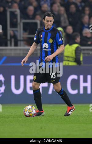 Februar 2024; Stadio San Siro, Mailand, Italien, Champions League Football, Achtelfinale, First Leg, Inter Mailand gegen Atletico Madrid; Matteo Darmian vom FC Internazionale Mailand Stockfoto