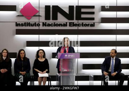 Mexiko-Stadt, Mexiko. Februar 2024. 20. Februar 2024, Mexiko-Stadt: Xochitl Galvez Ruiz spricht während ihrer Registrierung als mexikanische Präsidentschaftskandidatin beim National Institute Electoral. Am 20. Februar 2024 in Mexiko-Stadt, Mexiko (Foto: Luis Barron/Eyepix Group/SIPA USA) Credit: SIPA USA/Alamy Live News Stockfoto