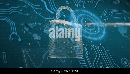 Abbildung: Scope Scanning, Online-Sicherheitsvorhängeschloss mit Warnung vor Cyberangriffen Stockfoto