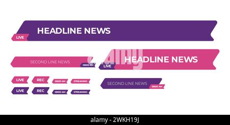 Lila Farbe Schlagzeile Nachrichten Live-TV-Reporter Informationssender Medienkanal Stock Vektor
