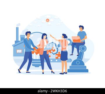 Brainstorming-Konzept. Unternehmen für Teamarbeit, Menschen, die neue Lösungen finden, Ideen generieren und generieren. Moderne Illustration des flachen Vektors Stock Vektor