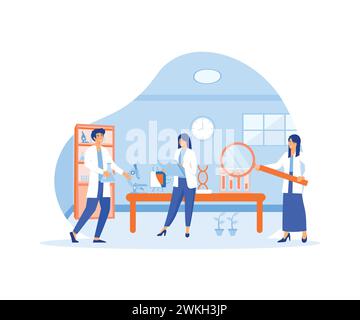 Biotechnologie oder Biotechnologie DNA-Forschung biologische und chemische Experimente unter Verwendung der Gentechnologie im Labor. Flachvektor Moderne Illustraten Stock Vektor