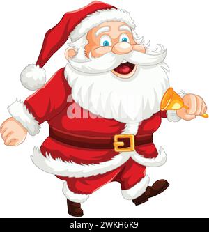 Der Weihnachtsmann läuft mit einer goldenen Glocke. Stock Vektor