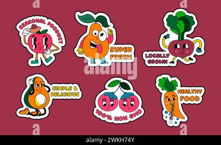 Aufkleberdesign-Set mit Obst und Gemüse Stock Vektor