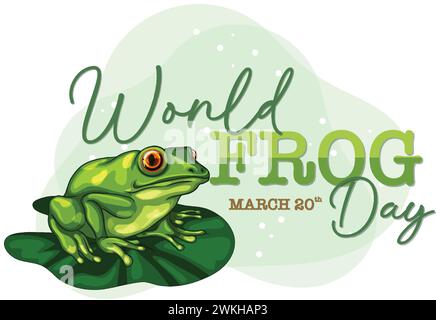 Grüner Frosch auf Blatt für den Weltfroschtag Stock Vektor