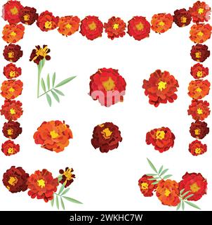 Orange Ringelblume, Symbol des mexikanischen Feiertags der Toten. Ein Set von Elementen für Design, Blumen, Blumensträuße und Girlande Stock Vektor