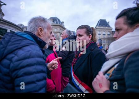 Paris, Frankreich. Februar 2024. Die Ausstellung ist ein Manifestaient au soutien de Julien Assange et éviter Son Extradition vers les Etats Unis. Quelle: Abaca Press/Alamy Live News Stockfoto