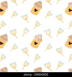 Herbstmuster mit gelben Vogelhäusern und Blättern. Vektordarstellung isoliert. Kann zum Einpacken von Papier, Textil, Grußkarte, Festdesign verwendet werden Stock Vektor