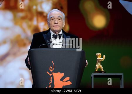 Berlin, Deutschland. Februar 2024. Martin Scorsese nahm am 20. Februar 2024 an der Ehrung des Goldenen Bären und Hommage für Martin Scorsese während des 74. Internationalen Filmfestivals Berlinale Berlin im Grand Hyatt Hotel in Berlin Teil. Foto: Aurore Marechal/ABACAPRESS.COM Credit: Abaca Press/Alamy Live News Stockfoto