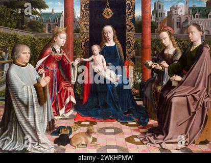 Gerard David, die Jungfrau und das Kind mit Heiligen und Spender, Gemälde in Öl auf Eiche, um 1510 Stockfoto