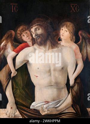 Giovanni Bellini, der tote Christus, unterstützt von zwei Engeln, Gemälde in Öl auf Holz, 1465-1470 Stockfoto