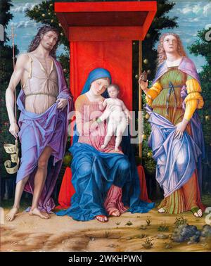 Andrea Mantegna, die Jungfrau und das Kind mit den Magdalen und dem Heiligen Johannes dem Täufer, Gemälde in Tempera auf Leinwand, 1490-1505 Stockfoto